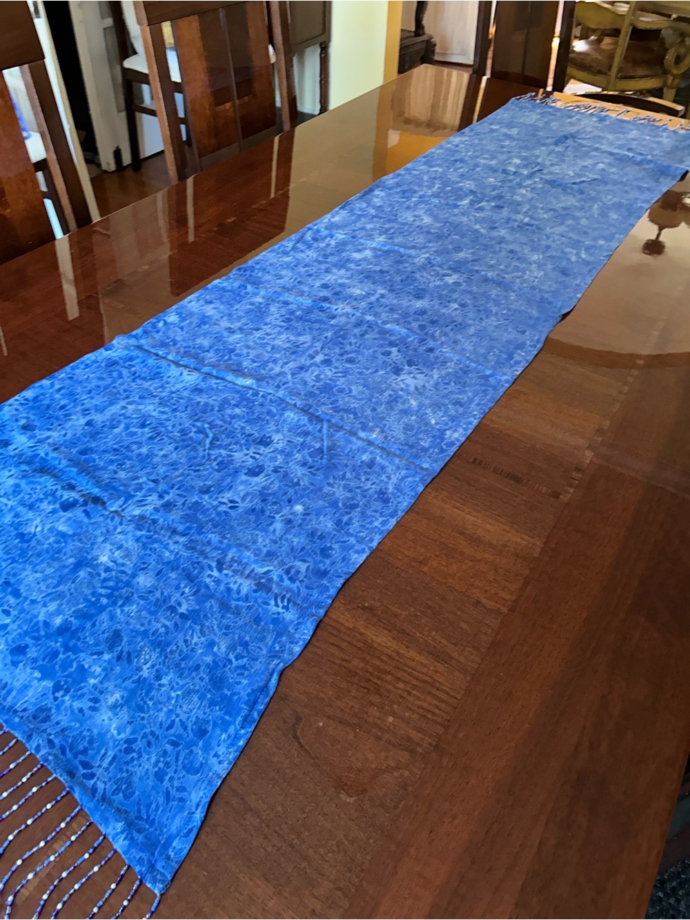 Blue Beaded Fringe Women's Scarf 19“ x 71“ - Picture 3 of 8